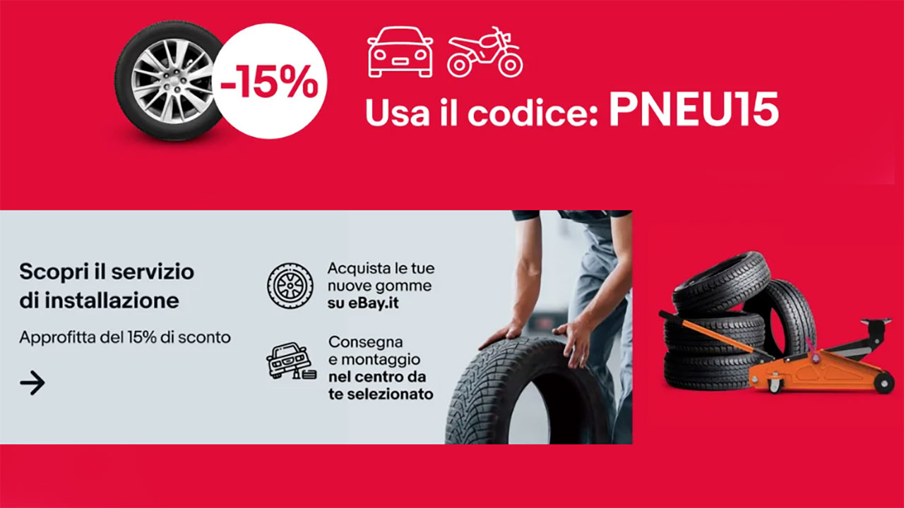 Cambiare le gomme auto e moto (ma anche cerchi): su ebay si risparmia molto anche rispetto ai siti specializzati. Ecco come, anche grazie al coupon -15%