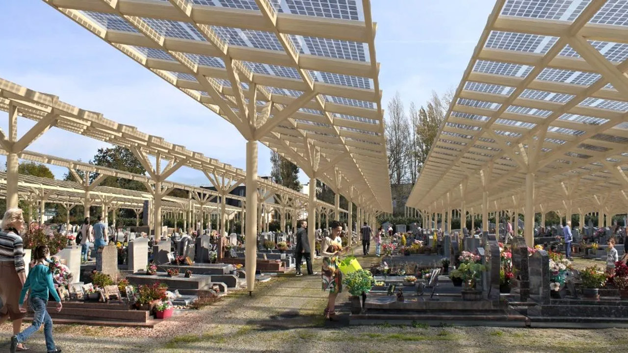 Defunti all'ombra, questo paese copre il cimitero con tettoie fotovoltaiche
