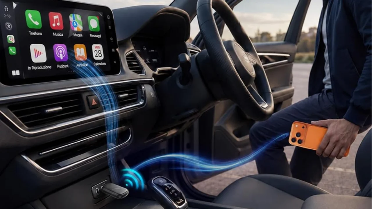 Apple CarPlay e Android Auto wireless a 28�: da cablato a wireless con Bluetooth 5.3 e Wi-Fi, 4,9 stelle su 5 in Amazon