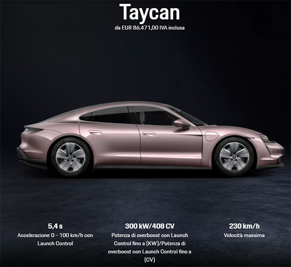 Porsche Taycan Prezzi Base listino Italia